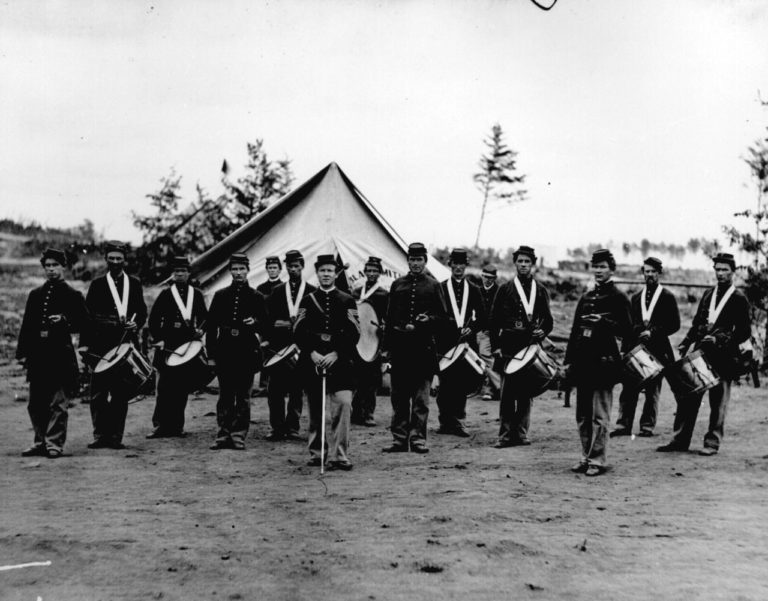 Union Regimental Drum Corps from the American Civil war. Between 1861 and 1865