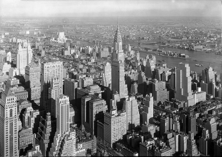 Empire State Building, New York City. [View from], to Chrysler Bldg. and Queensboro Bridge, low viewpoint, January 1932